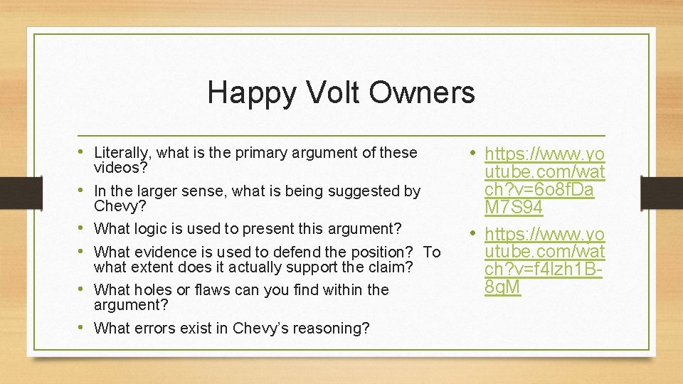 Happy Volt Owners • Literally, what is the primary argument of these • • Happy Volt Owners • Literally, what is the primary argument of these • •