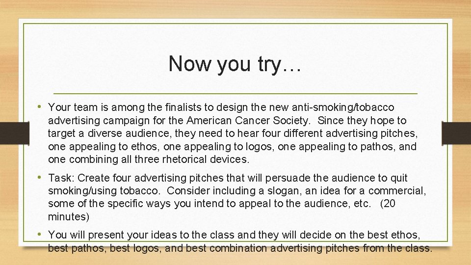 Now you try… • Your team is among the finalists to design the new Now you try… • Your team is among the finalists to design the new