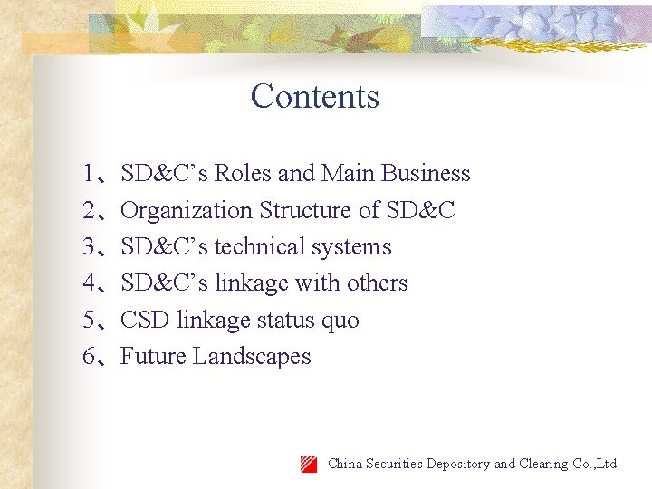 Contents 1、SD&C’s Roles and Main Business 2、Organization Structure of SD&C 3、SD&C’s technical systems 4、SD&C’s