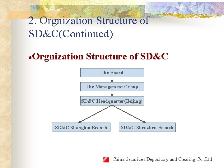 2. Orgnization Structure of SD&C(Continued) ● Orgnization Structure of SD&C The Board The Management