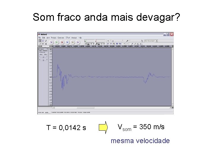 Som fraco anda mais devagar? T = 0, 0142 s Vsom = 350 m/s Som fraco anda mais devagar? T = 0, 0142 s Vsom = 350 m/s