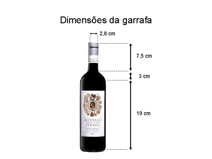 Dimensões da garrafa 2, 8 cm 7, 5 cm 3 cm 19 cm Dimensões da garrafa 2, 8 cm 7, 5 cm 3 cm 19 cm