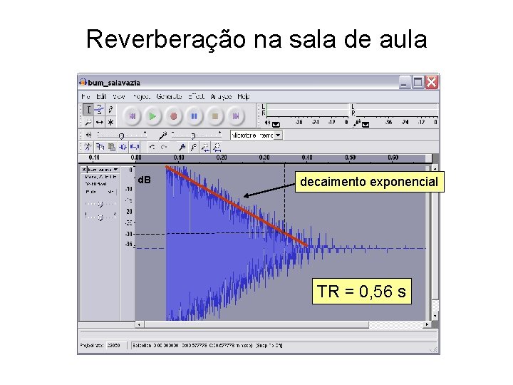 Reverberação na sala de aula d. B decaimento exponencial TR = 0, 56 s Reverberação na sala de aula d. B decaimento exponencial TR = 0, 56 s