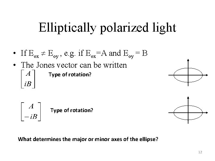 Elliptically polarized light • If Eox Eoy , e. g. if Eox=A and Eoy Elliptically polarized light • If Eox Eoy , e. g. if Eox=A and Eoy