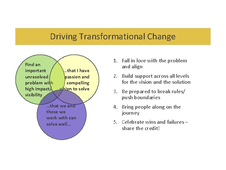 Driving Transformational Change Find an important unresolved problem with high impact/ visibility …that I