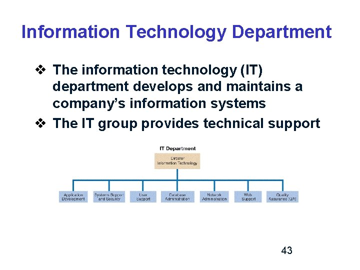 Information Technology Department v The information technology (IT) department develops and maintains a company’s