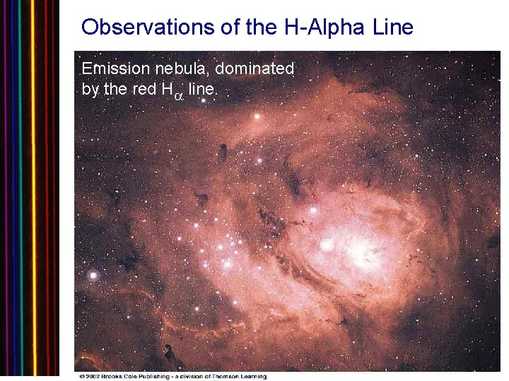 Observations of the H-Alpha Line Emission nebula, dominated by the red Ha line. 