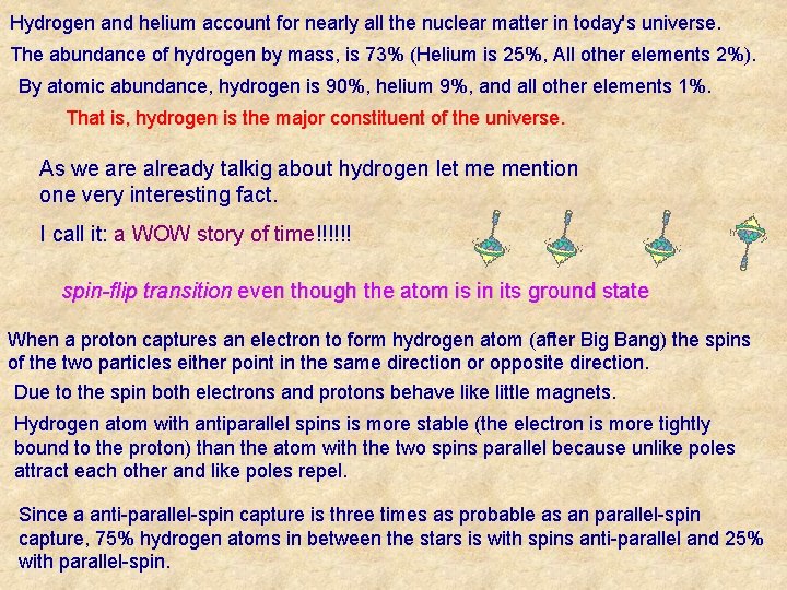 Hydrogen and helium account for nearly all the nuclear matter in today's universe. The