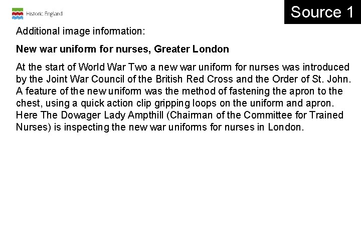 Source 1 Additional image information: New war uniform for nurses, Greater London At the Source 1 Additional image information: New war uniform for nurses, Greater London At the
