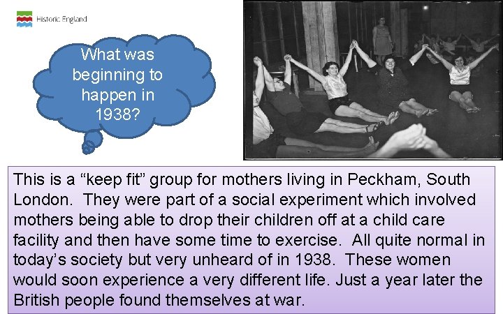 What was beginning to happen in 1938? This is a “keep fit” group for What was beginning to happen in 1938? This is a “keep fit” group for