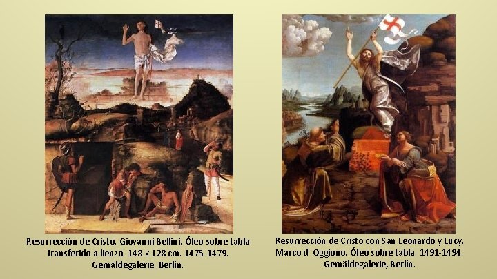 Resurrección de Cristo. Giovanni Bellini. Óleo sobre tabla transferido a lienzo. 148 x 128