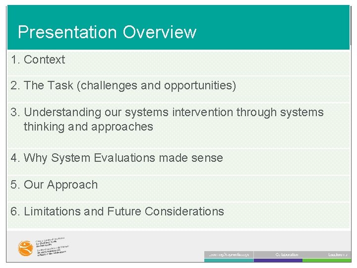 Presentation Overview 1. Context 2. The Task (challenges and opportunities) 3. Understanding our systems