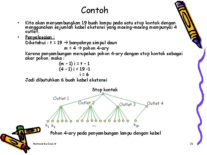 Contoh • • Kita akan menyambungkan 19 buah lampu pada satu stop kontak dengan