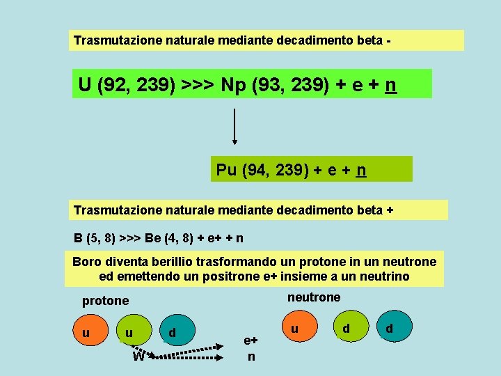 Trasmutazione naturale mediante decadimento beta - U (92, 239) >>> Np (93, 239) +