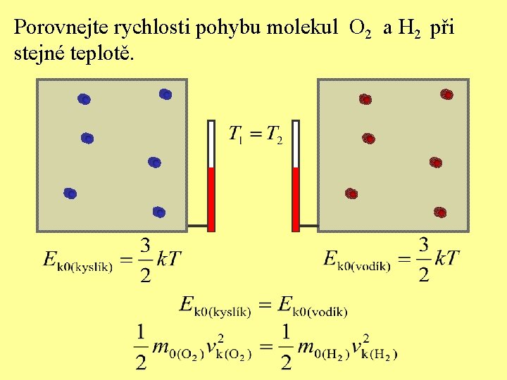 Porovnejte rychlosti pohybu molekul O 2 a H 2 při stejné teplotě. 