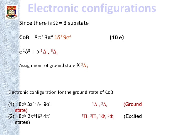 Electronic configurations Since there is = 3 substate Co. B 8 2 3 4