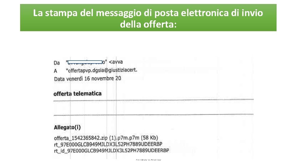 La stampa del messaggio di posta elettronica di invio della offerta: Rinaldo d'Alonzo 