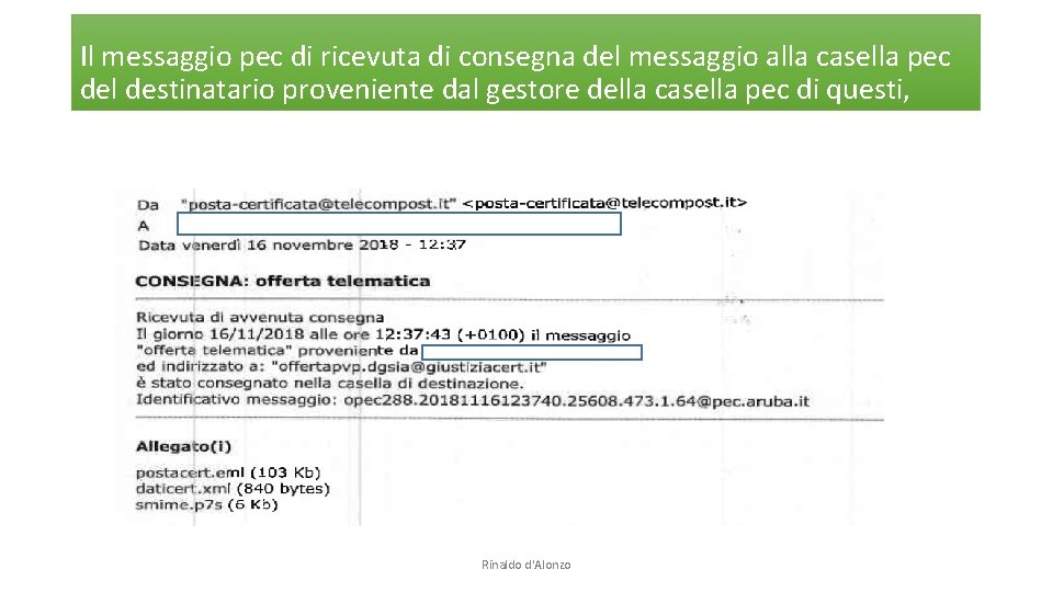 Il messaggio pec di ricevuta di consegna del messaggio alla casella pec del destinatario