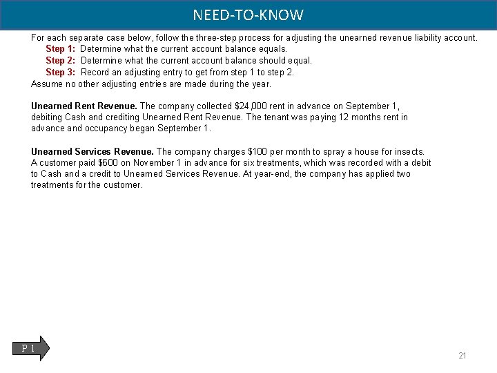 NEED-TO-KNOW For each separate case below, follow the three-step process for adjusting the unearned