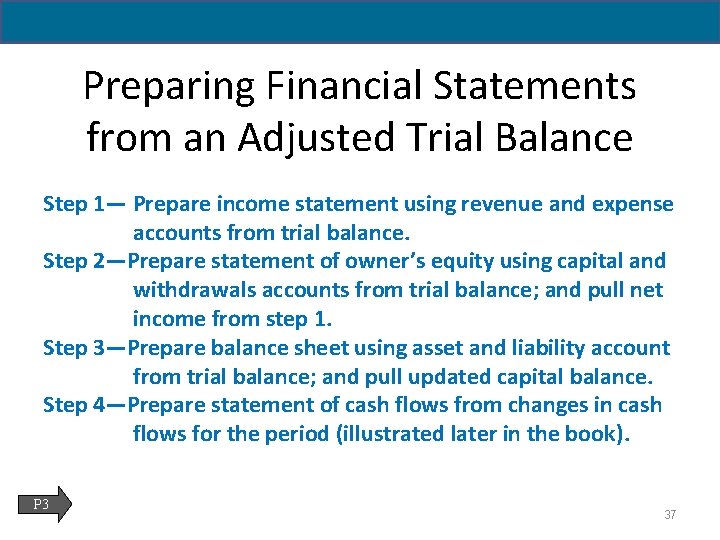 Preparing Financial Statements from an Adjusted Trial Balance Step 1— Prepare income statement using