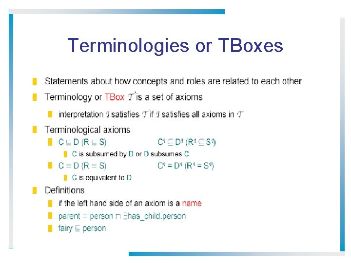 Terminologies or TBoxes 