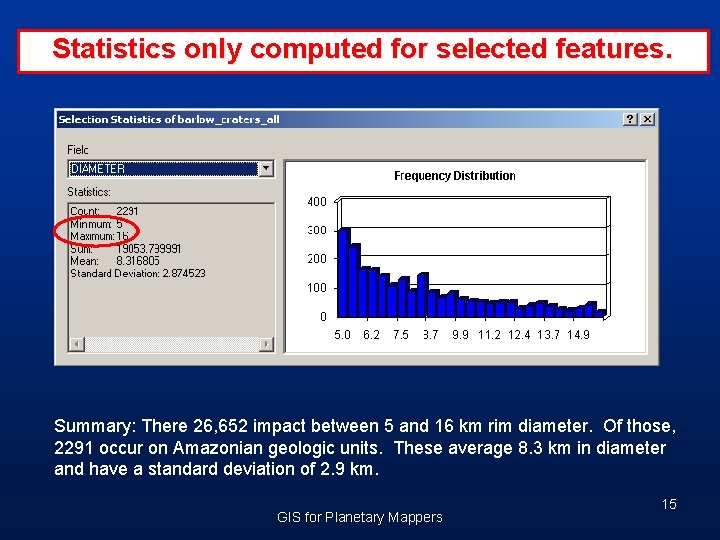 Statistics only computed for selected features. Summary: There 26, 652 impact between 5 and