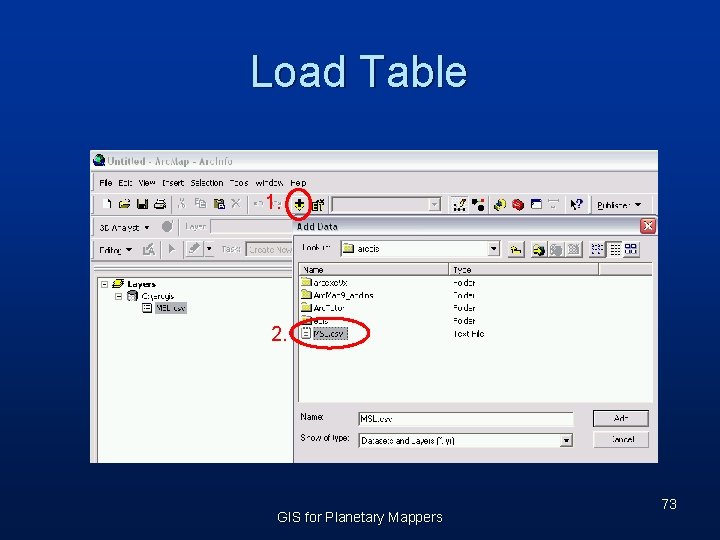 Load Table 1. 2. GIS for Planetary Mappers 73 