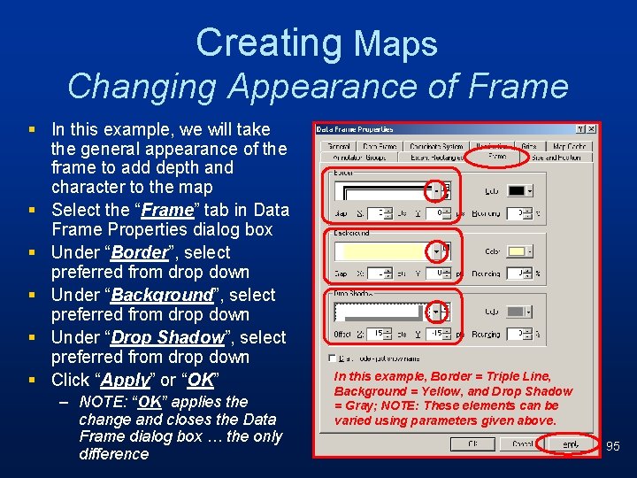 Creating Maps Changing Appearance of Frame § In this example, we will take the