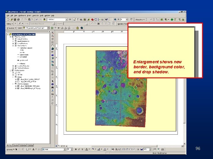 Enlargement shows new border, background color, and drop shadow. 96 