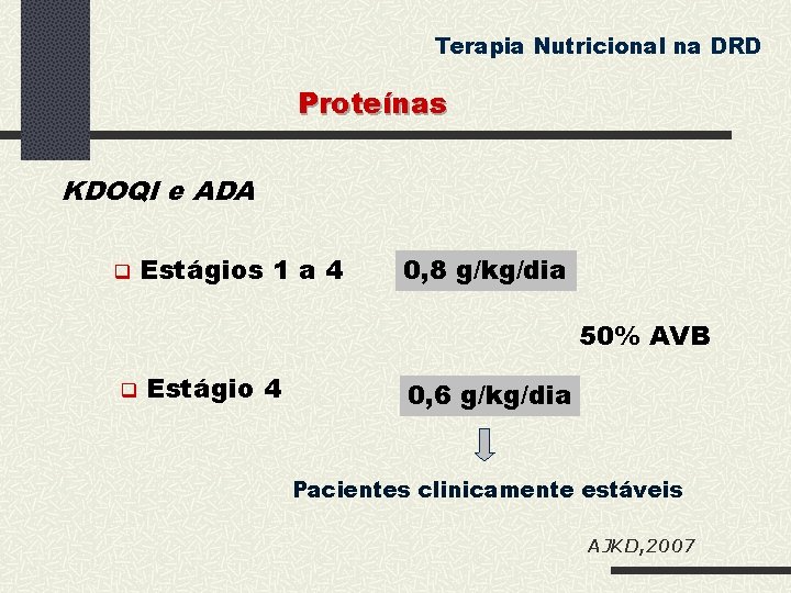 Terapia Nutricional na DRD Proteínas KDOQI e ADA Estágios 1 a 4 0, 8