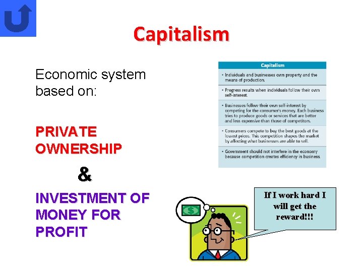 Capitalism Economic system based on: PRIVATE OWNERSHIP & INVESTMENT OF MONEY FOR PROFIT If