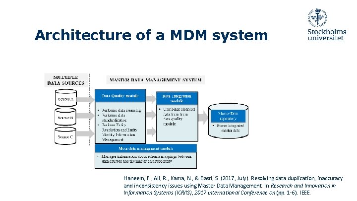 Architecture of a MDM system Haneem, F. , Ali, R. , Kama, N. , Architecture of a MDM system Haneem, F. , Ali, R. , Kama, N. ,