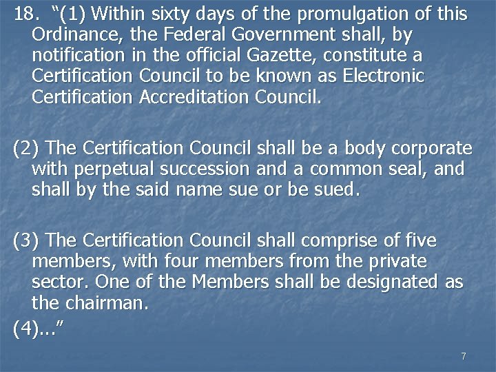 18. “(1) Within sixty days of the promulgation of this Ordinance, the Federal Government 18. “(1) Within sixty days of the promulgation of this Ordinance, the Federal Government