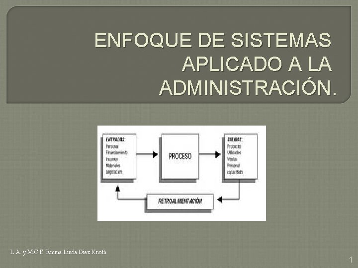 ENFOQUE DE SISTEMAS APLICADO A LA ADMINISTRACIÓN. L. A. y M. C. E. Emma