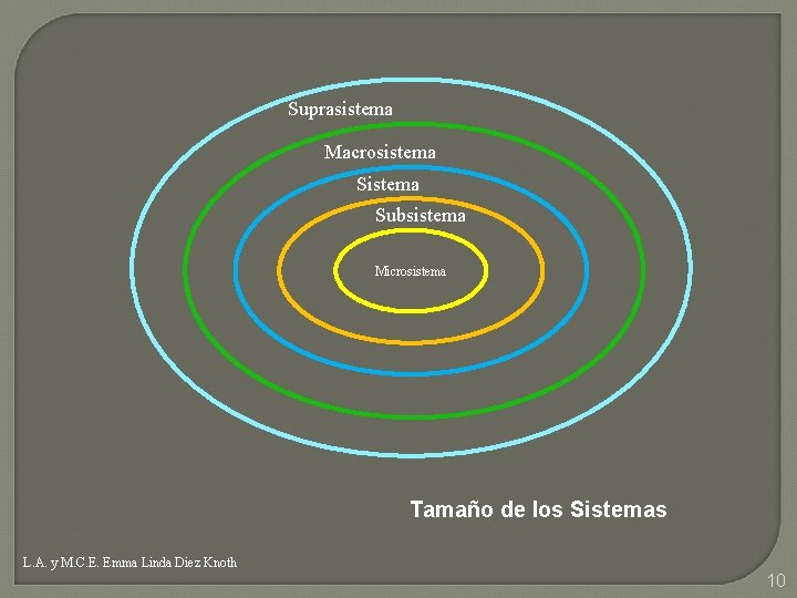 Suprasistema Macrosistema Subsistema Microsistema Tamaño de los Sistemas L. A. y M. C. E.