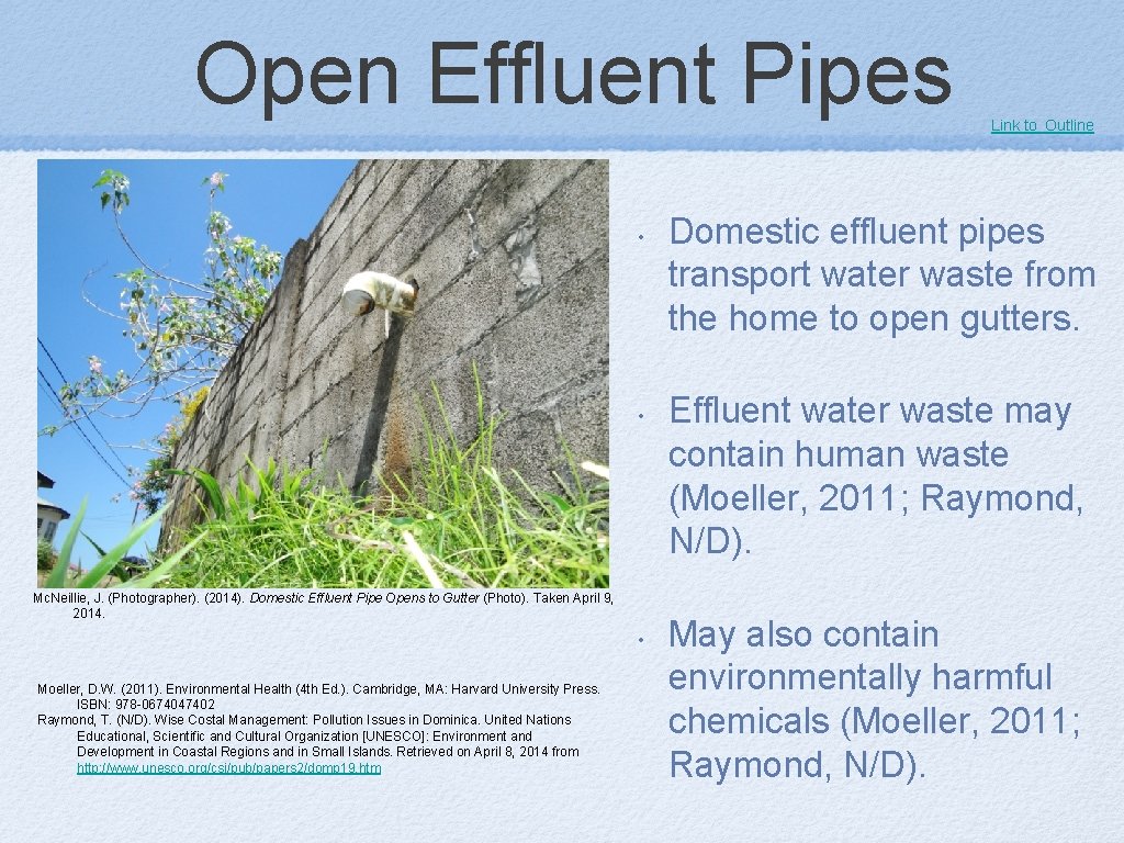 Open Effluent Pipes • • Mc. Neillie, J. (Photographer). (2014). Domestic Effluent Pipe Opens