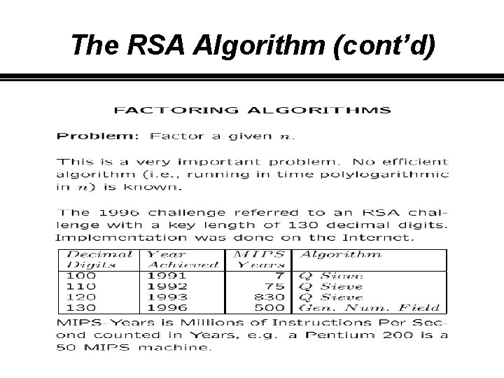 The RSA Algorithm (cont’d) 