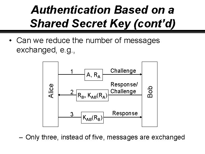 Authentication Based on a Shared Secret Key (cont’d) • Can we reduce the number