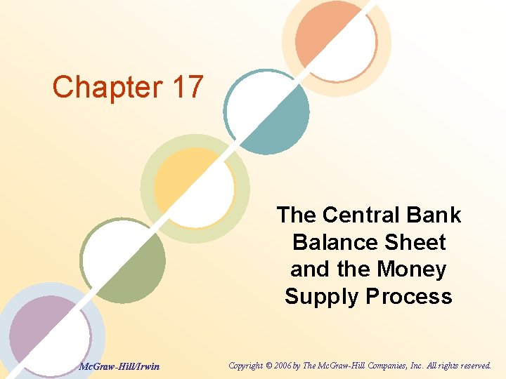 Chapter 17 The Central Bank Balance Sheet and the Money Supply Process Mc. Graw-Hill/Irwin