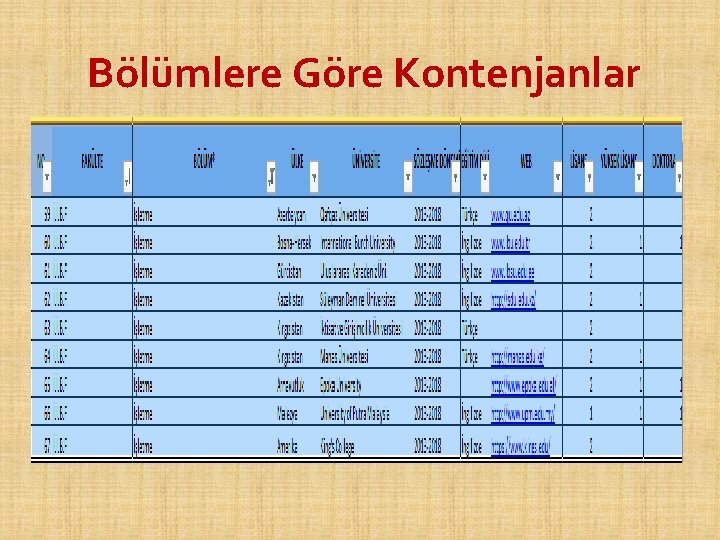 Bölümlere Göre Kontenjanlar 