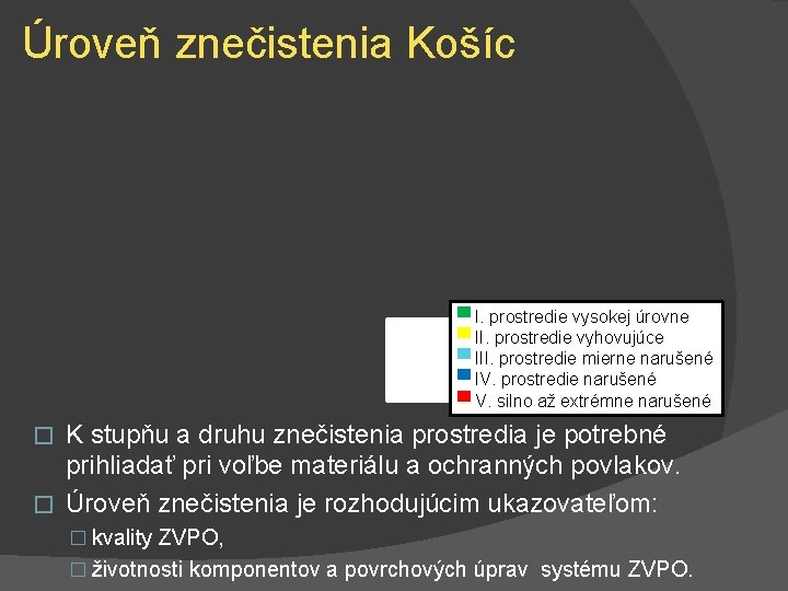 Úroveň znečistenia Košíc ▀ I. prostredie vysokej úrovne ▀ II. prostredie vyhovujúce ▀ III.