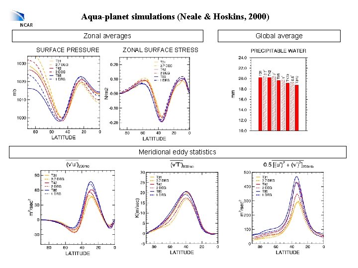 Aqua-planet simulations (Neale & Hoskins, 2000) Zonal averages SURFACE PRESSURE Global average ZONAL SURFACE