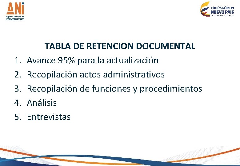 1. 2. 3. 4. 5. TABLA DE RETENCION DOCUMENTAL Avance 95% para la actualización