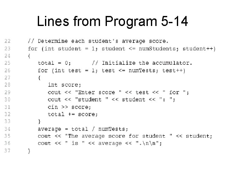 Lines from Program 5 -14 