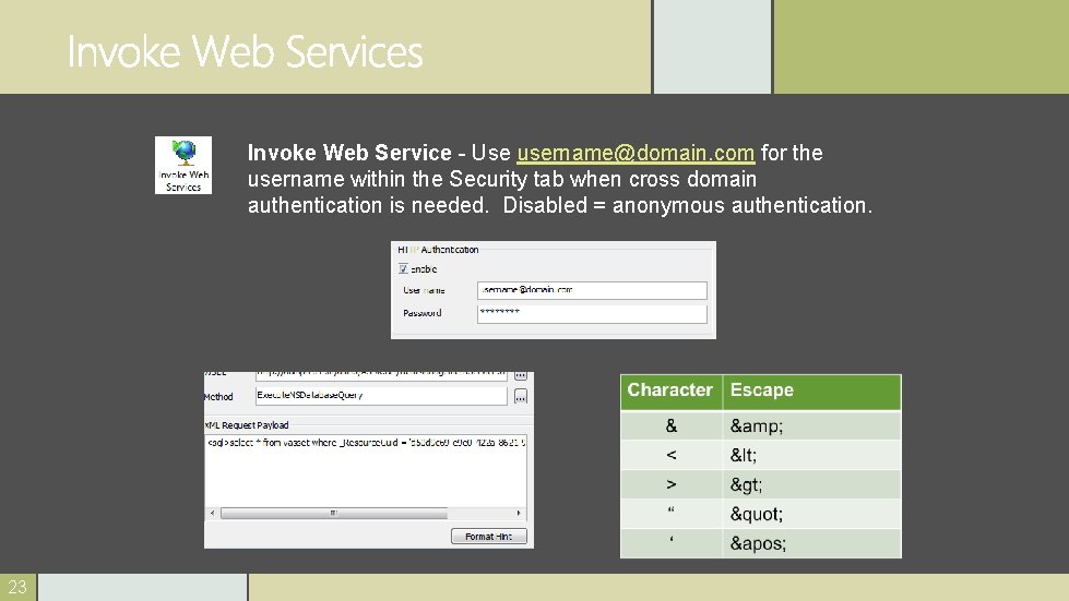 Invoke Web Service - Use username@domain. com for the username within the Security tab