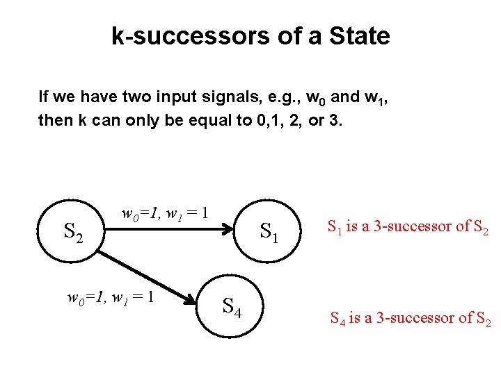 k-successors of a State If we have two input signals, e. g. , w k-successors of a State If we have two input signals, e. g. , w