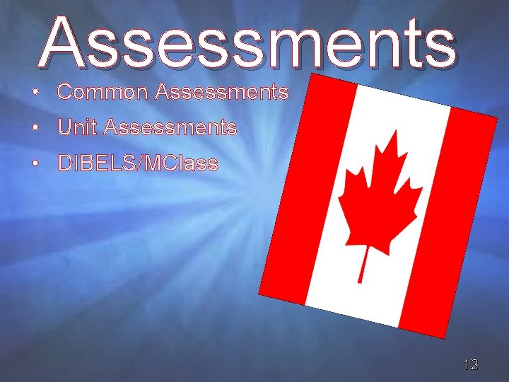 Assessments • Common Assessments • Unit Assessments Brains • DIBELS/MClass 12 