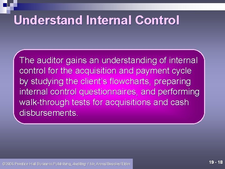 Understand Internal Control The auditor gains an understanding of internal control for the acquisition