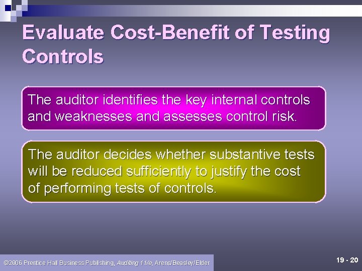 Evaluate Cost-Benefit of Testing Controls The auditor identifies the key internal controls and weaknesses