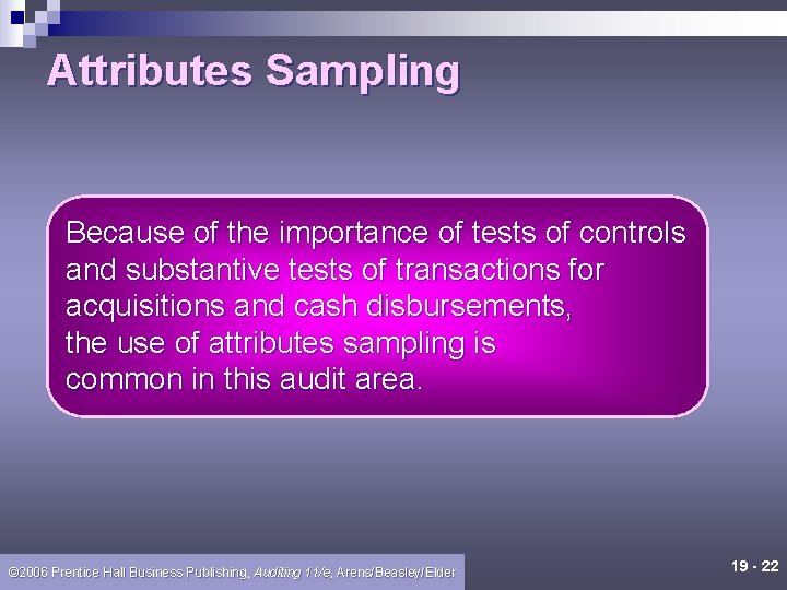Attributes Sampling Because of the importance of tests of controls and substantive tests of